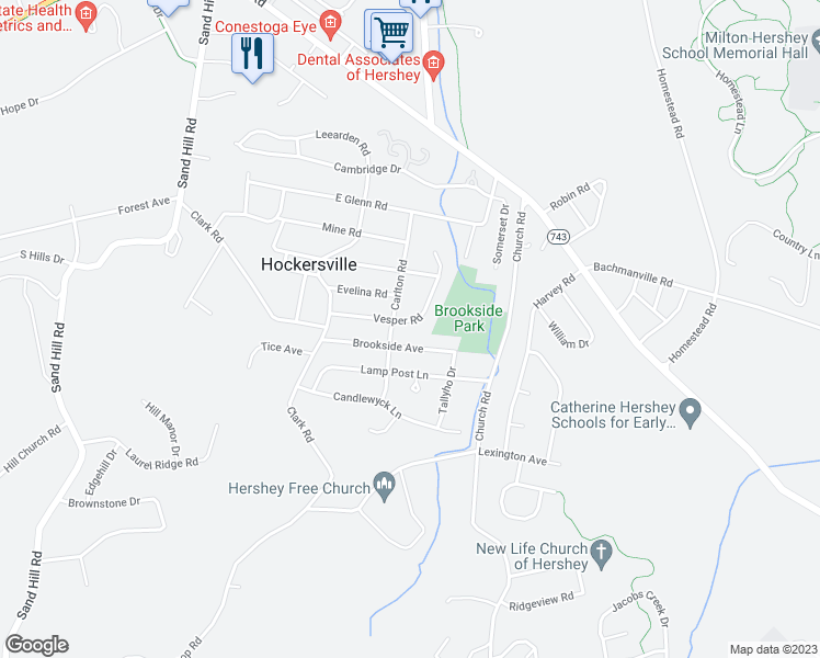 map of restaurants, bars, coffee shops, grocery stores, and more near 310 Vesper Rd in Hershey