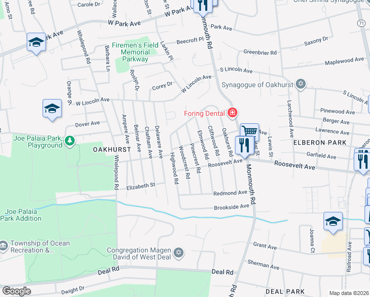 map of restaurants, bars, coffee shops, grocery stores, and more near 444 Wells Avenue in Monmouth County