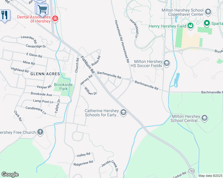 map of restaurants, bars, coffee shops, grocery stores, and more near 116 Muhlenberg Avenue in Hershey