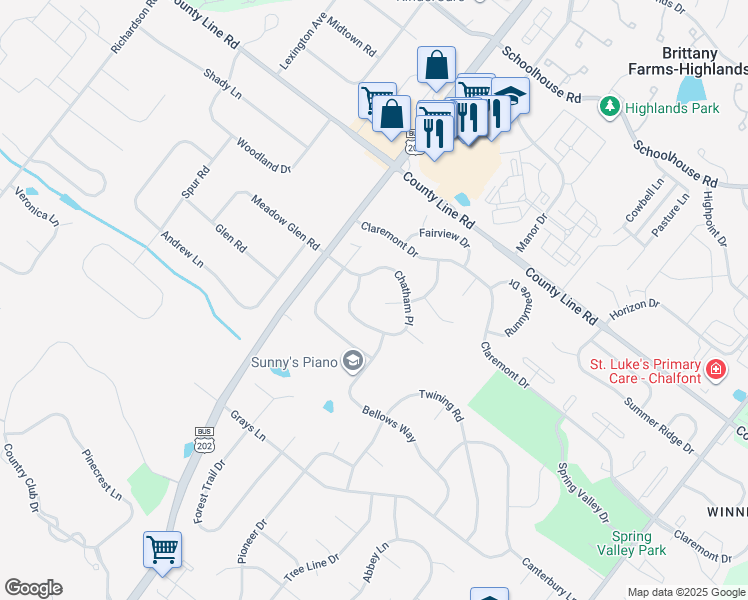 map of restaurants, bars, coffee shops, grocery stores, and more near 208 Durham Way in Lansdale