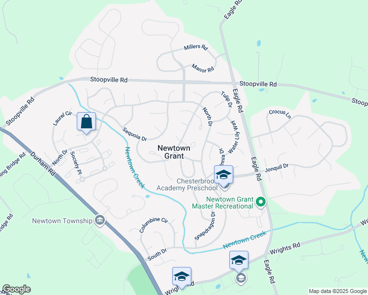 map of restaurants, bars, coffee shops, grocery stores, and more near 531 Coach Wood Court in Newtown