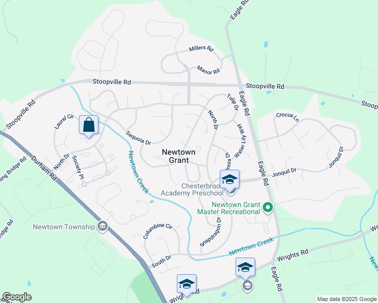 map of restaurants, bars, coffee shops, grocery stores, and more near 531 Coach Wood Court in Newtown