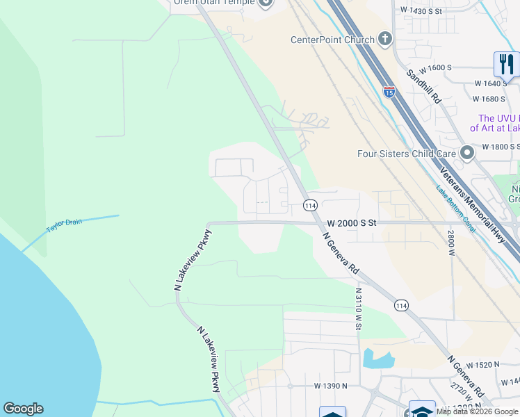 map of restaurants, bars, coffee shops, grocery stores, and more near West 2000 South Street in Orem