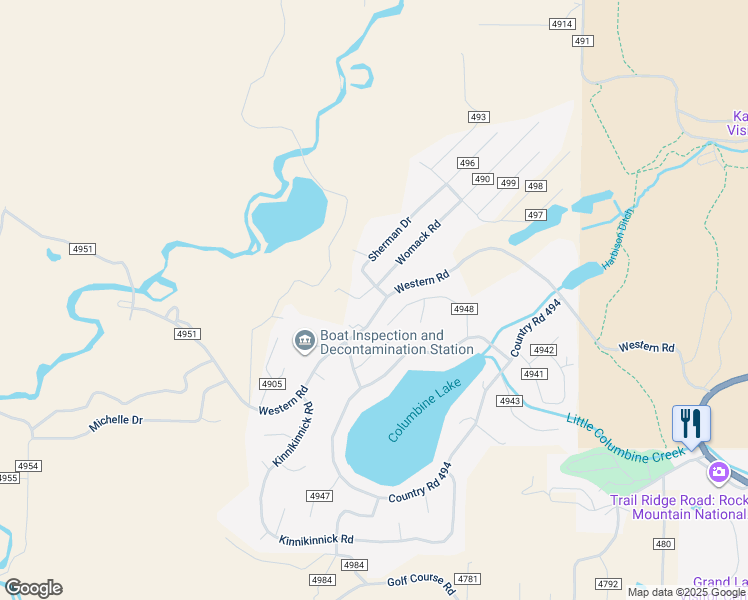 map of restaurants, bars, coffee shops, grocery stores, and more near 1001 County Road 49 in Grand Lake