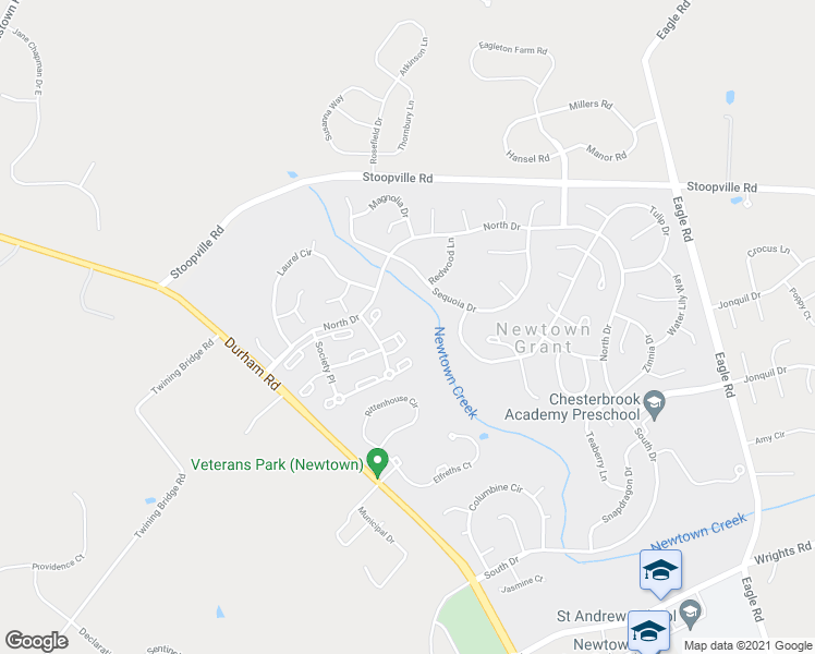 map of restaurants, bars, coffee shops, grocery stores, and more near 3204 Society Place in Newtown