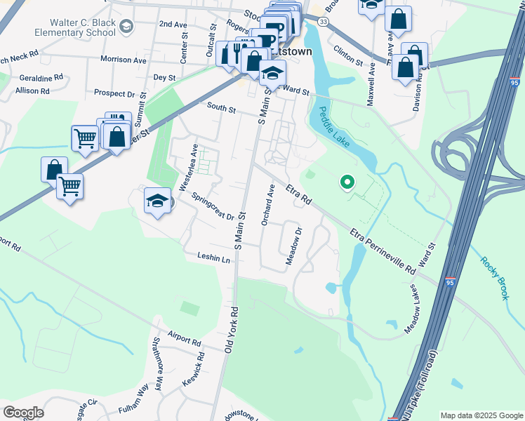 map of restaurants, bars, coffee shops, grocery stores, and more near 110 Orchard Avenue in Hightstown