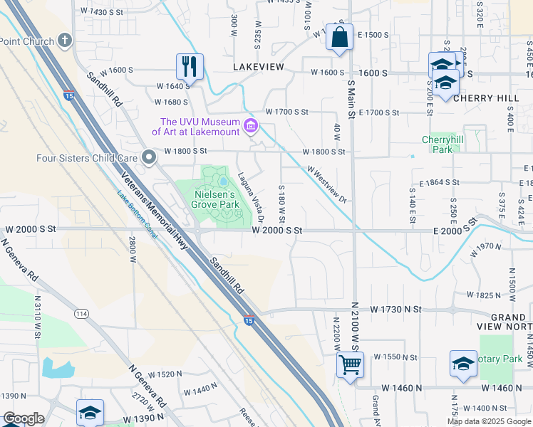 map of restaurants, bars, coffee shops, grocery stores, and more near 1963 Laguna Vista Drive in Orem