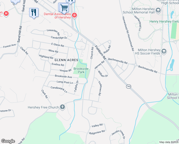 map of restaurants, bars, coffee shops, grocery stores, and more near 226 Harvey Road in Hershey