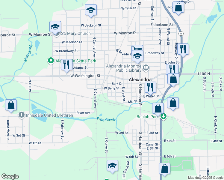 map of restaurants, bars, coffee shops, grocery stores, and more near 407 West Berry Street in Alexandria