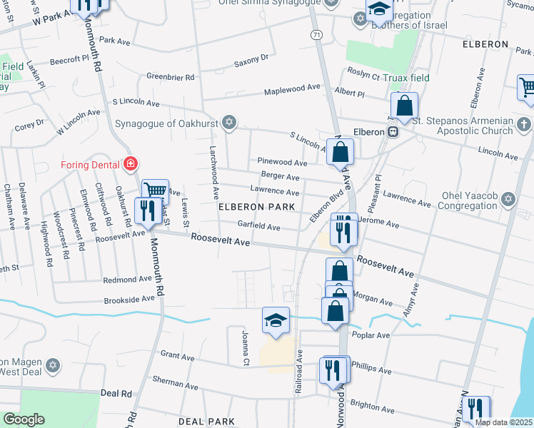 map of restaurants, bars, coffee shops, grocery stores, and more near in Ocean Township