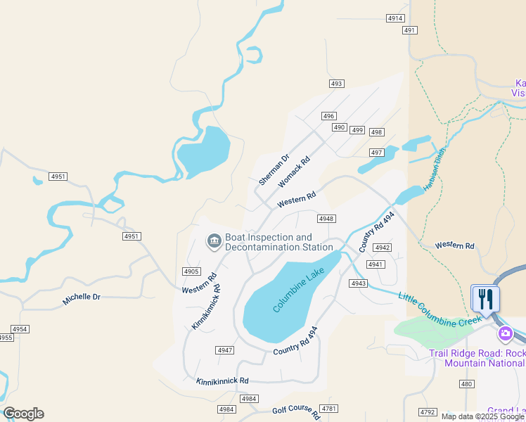 map of restaurants, bars, coffee shops, grocery stores, and more near 1001 County Road 49 in Grand Lake