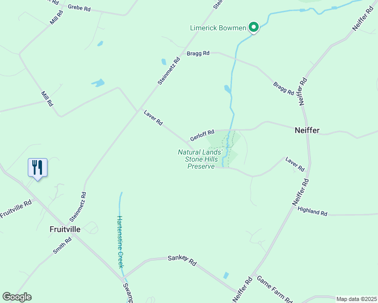 map of restaurants, bars, coffee shops, grocery stores, and more near 134 Laver Road in Schwenksville