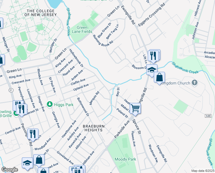 map of restaurants, bars, coffee shops, grocery stores, and more near 192 Hollowbrook Drive in Ewing Township