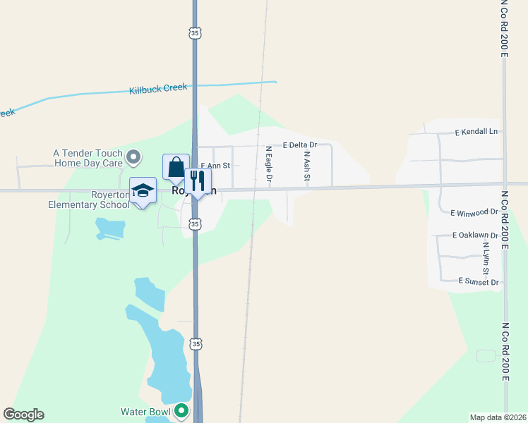map of restaurants, bars, coffee shops, grocery stores, and more near 2013 E County Road 500 North in Muncie