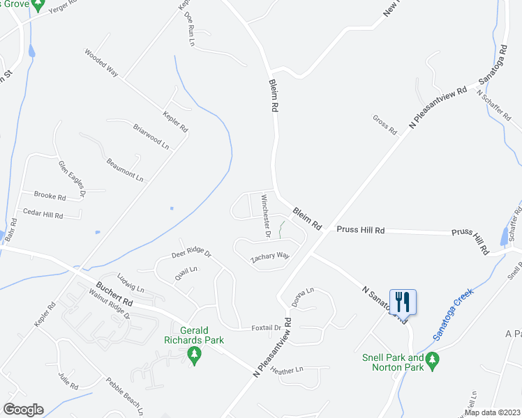 map of restaurants, bars, coffee shops, grocery stores, and more near 109 Winchester Drive in Sanatoga