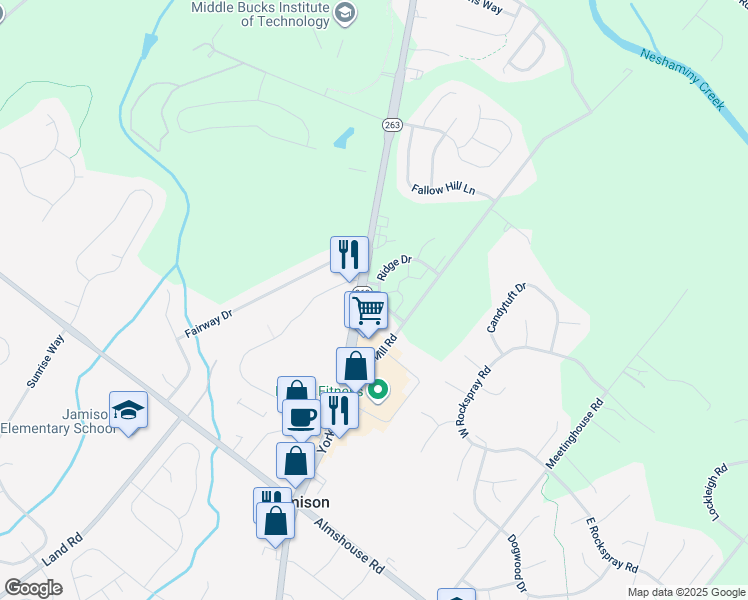map of restaurants, bars, coffee shops, grocery stores, and more near 1431 Angela Court in Jamison