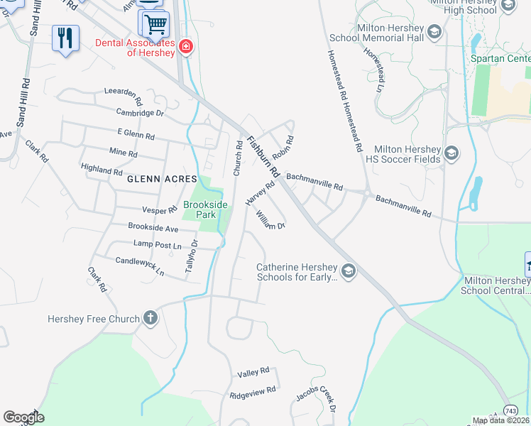 map of restaurants, bars, coffee shops, grocery stores, and more near 348 William Drive in Hershey