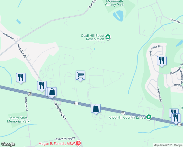 map of restaurants, bars, coffee shops, grocery stores, and more near 3 Scarlett Terrace in Manalapan Township