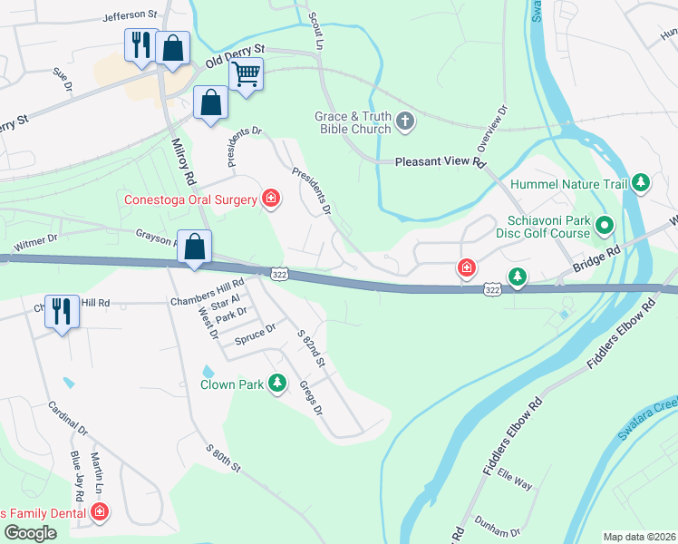 map of restaurants, bars, coffee shops, grocery stores, and more near 8449 Hamilton Street in Hummelstown