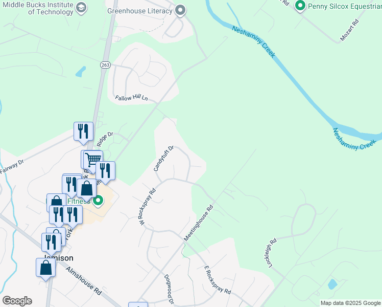 map of restaurants, bars, coffee shops, grocery stores, and more near 2578 Candytuft Drive in Jamison