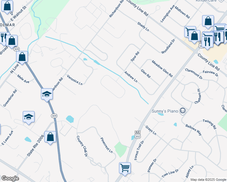 map of restaurants, bars, coffee shops, grocery stores, and more near 29 Douglass Road in Lansdale