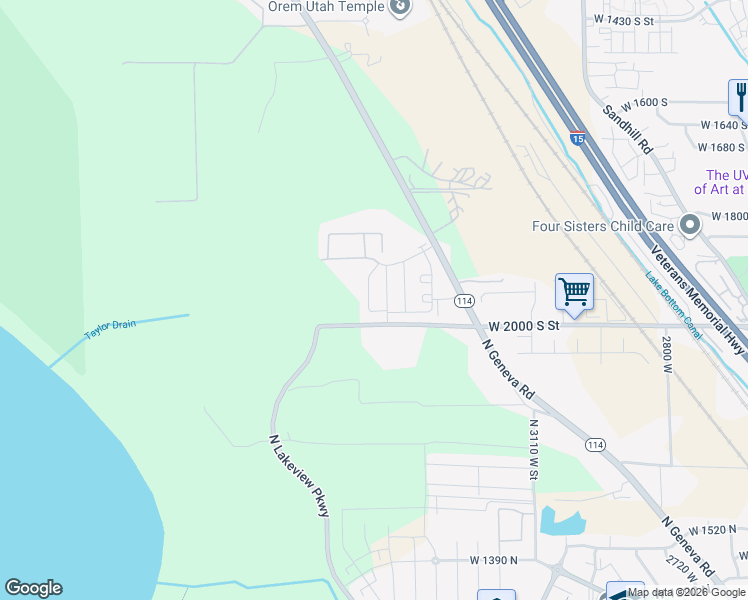 map of restaurants, bars, coffee shops, grocery stores, and more near 1800 Geneva Road in Orem