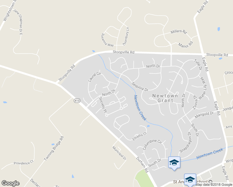 map of restaurants, bars, coffee shops, grocery stores, and more near 3599 Society Place in Newtown