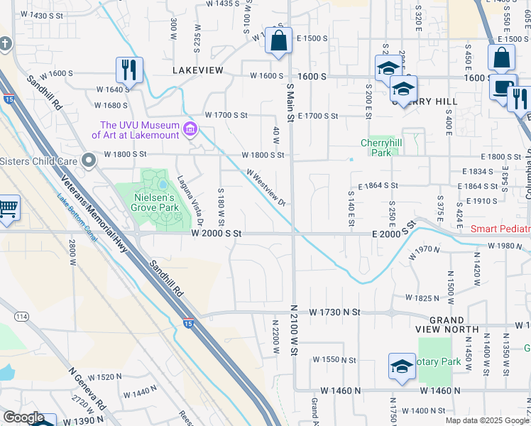 map of restaurants, bars, coffee shops, grocery stores, and more near 1930 South 50 West in Orem