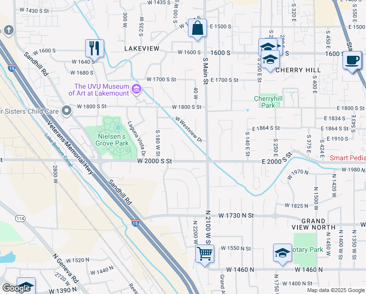map of restaurants, bars, coffee shops, grocery stores, and more near 1930 South 50 West in Orem