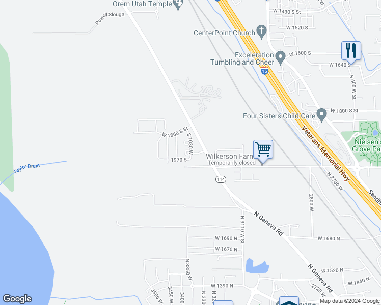 map of restaurants, bars, coffee shops, grocery stores, and more near 1911 South 1030 West in Provo