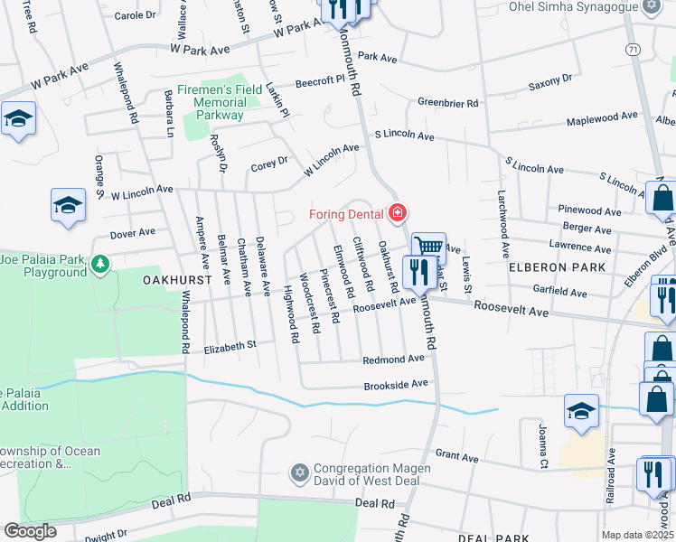 map of restaurants, bars, coffee shops, grocery stores, and more near 428 Wells Avenue in Monmouth County