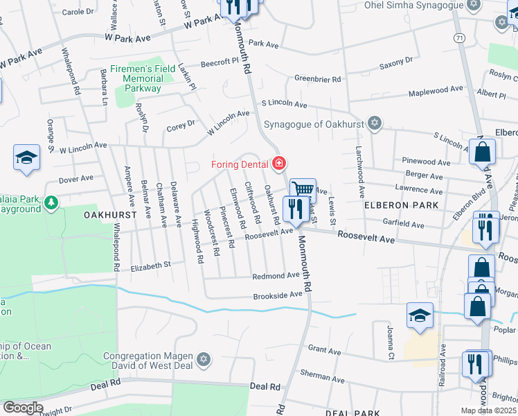 map of restaurants, bars, coffee shops, grocery stores, and more near 203 Cliftwood Road in Monmouth County