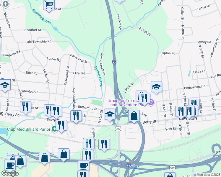 map of restaurants, bars, coffee shops, grocery stores, and more near 229 North 40th Street in Harrisburg