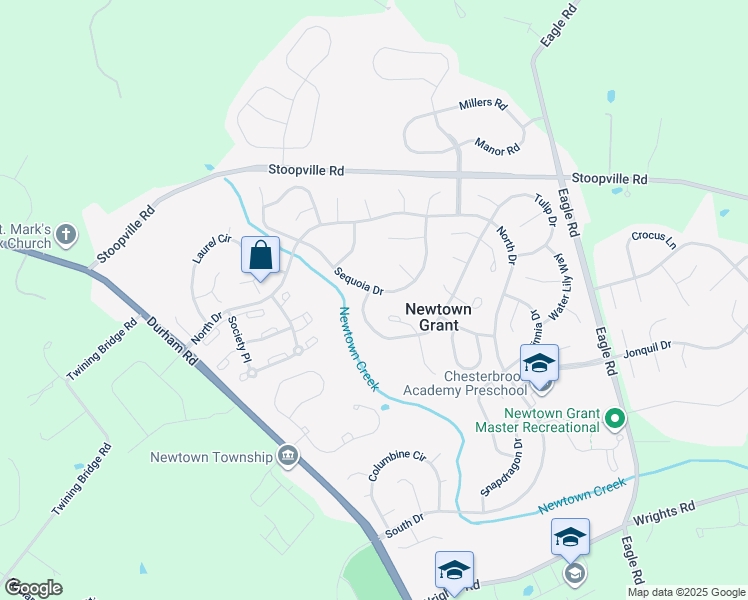 map of restaurants, bars, coffee shops, grocery stores, and more near 3 Cypress Place in Newtown