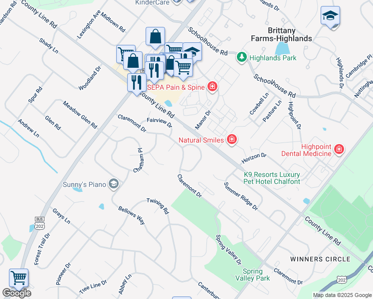 map of restaurants, bars, coffee shops, grocery stores, and more near 100 Runnymede Drive in Lansdale