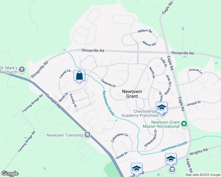 map of restaurants, bars, coffee shops, grocery stores, and more near 3 Cypress Place in Newtown