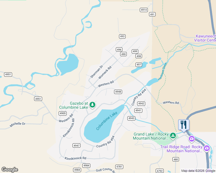 map of restaurants, bars, coffee shops, grocery stores, and more near 183 Beaver Road in Grand Lake