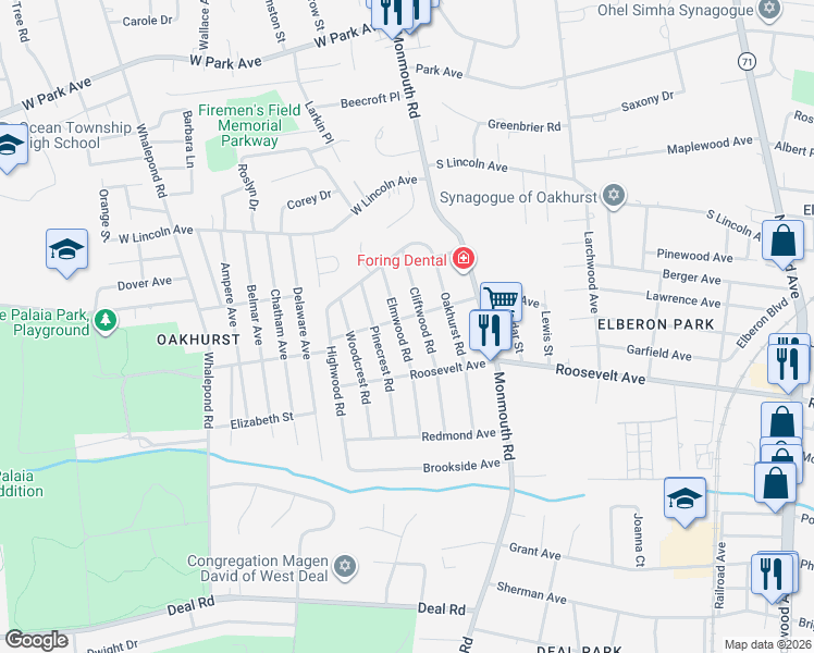 map of restaurants, bars, coffee shops, grocery stores, and more near 428 Wells Avenue in Ocean Township