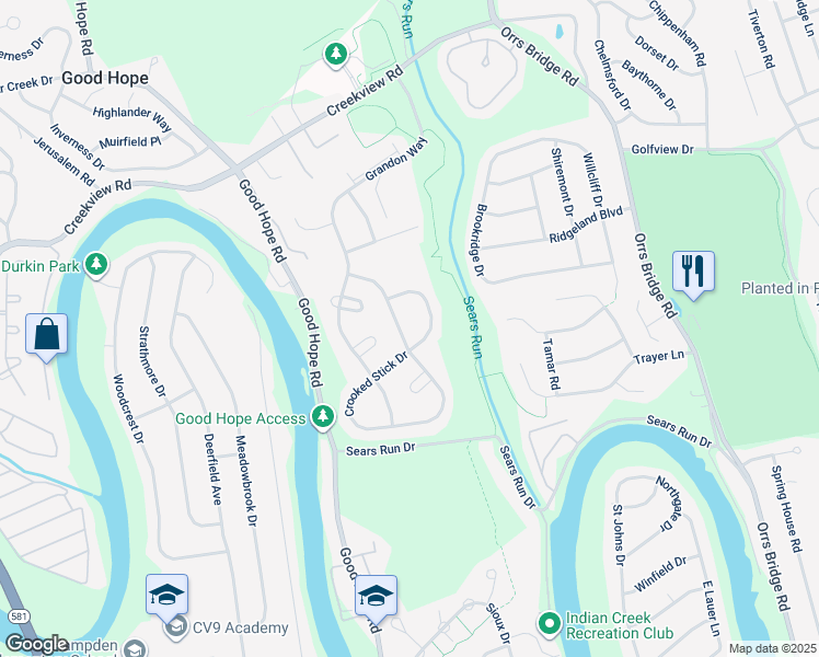 map of restaurants, bars, coffee shops, grocery stores, and more near 810 Crooked Stick Drive in Mechanicsburg
