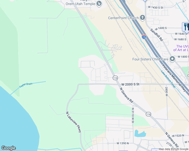 map of restaurants, bars, coffee shops, grocery stores, and more near 1924 South 1120 West in Orem