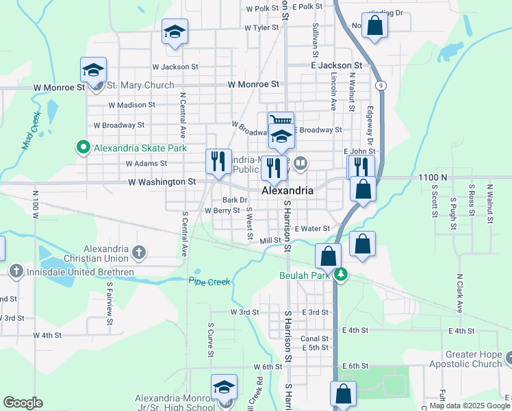 map of restaurants, bars, coffee shops, grocery stores, and more near 214 West Berry Street in Alexandria