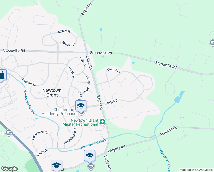 map of restaurants, bars, coffee shops, grocery stores, and more near 4 Chickory Place in Newtown