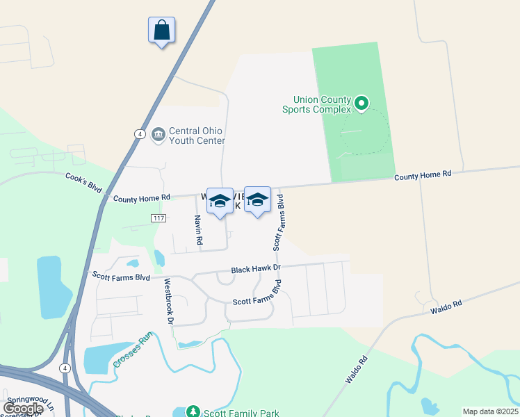map of restaurants, bars, coffee shops, grocery stores, and more near 16265 County Highway 132 in Marysville