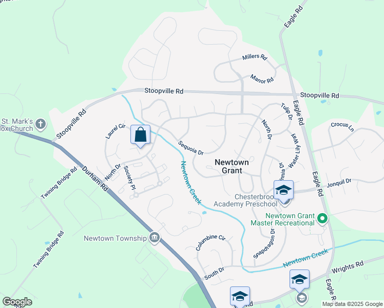 map of restaurants, bars, coffee shops, grocery stores, and more near 12 Cypress Place in Newtown