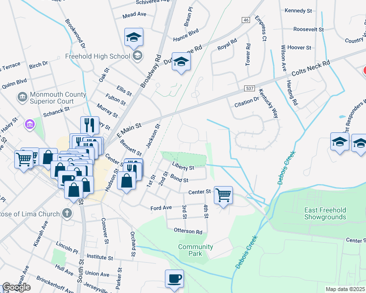 map of restaurants, bars, coffee shops, grocery stores, and more near 707 Zlotkin Circle in Freehold