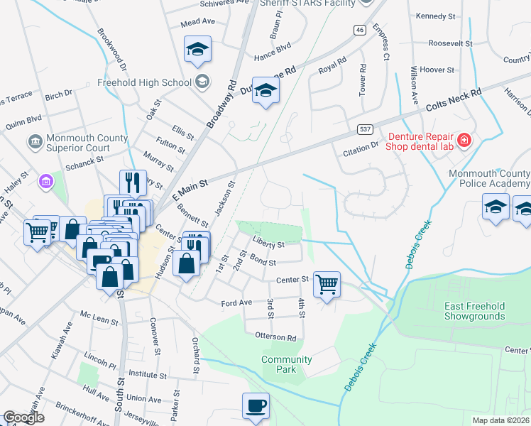 map of restaurants, bars, coffee shops, grocery stores, and more near 707 Zlotkin Circle in Freehold