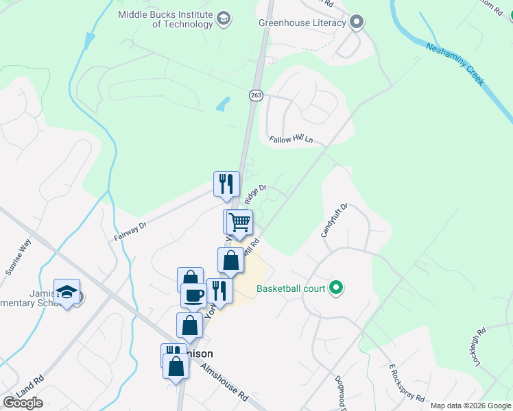 map of restaurants, bars, coffee shops, grocery stores, and more near 1431 Angela Court in Jamison