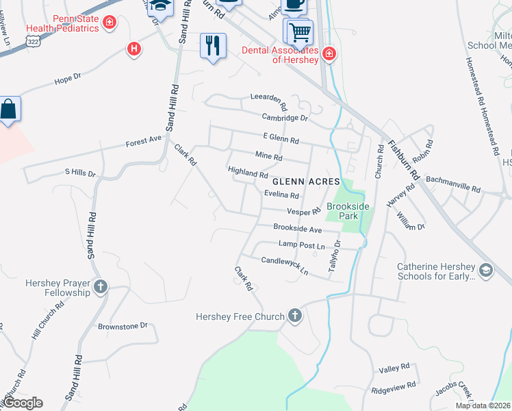 map of restaurants, bars, coffee shops, grocery stores, and more near 471 Leearden Road in Hershey