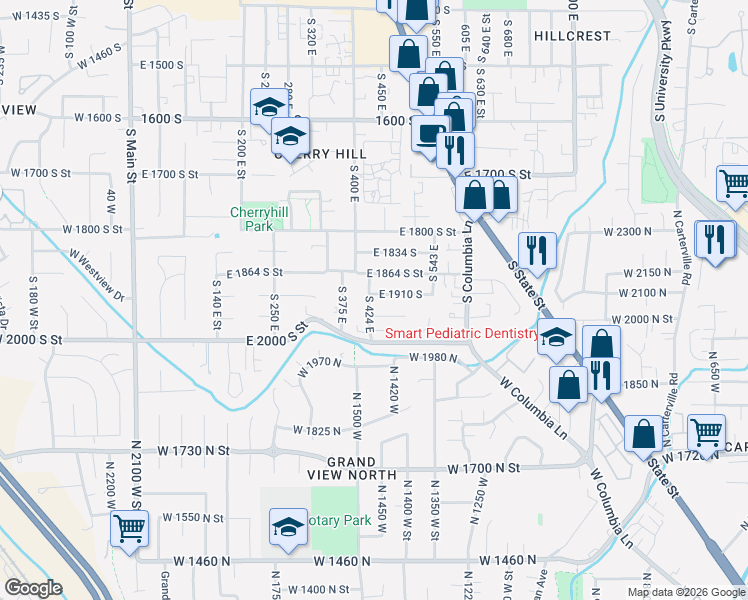 map of restaurants, bars, coffee shops, grocery stores, and more near 447 East 1960 South in Orem
