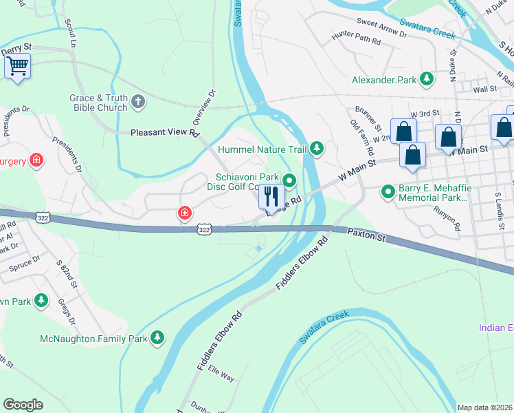 map of restaurants, bars, coffee shops, grocery stores, and more near 8980 Bridge Road in Hummelstown